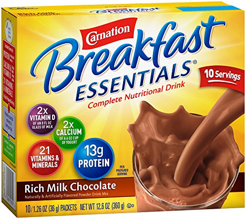 Carnation Breakfast Essentials Powder Drink Mix, Rich Milk Chocolate, 10 Count Box of 1.26 oz Packets, 6 Pack