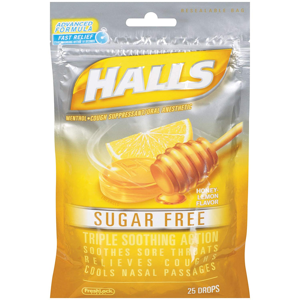 Halls Honey Lemon Menthol Drops, 25 Drops Per Bag
