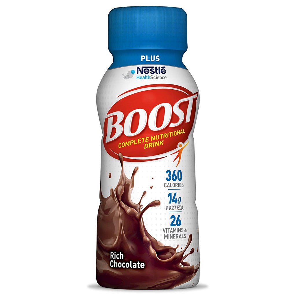 Boost Plus Rich Chocolate Complete Nutritional Drink, 8 Fluid Ounce - 6 per pack - 4 packs per case.