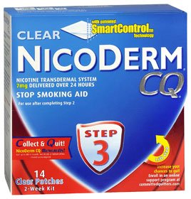 NicoDerm CQ Stop Smoking Aid 7mg Clear Nicotine Patches, Step 3, 14ct