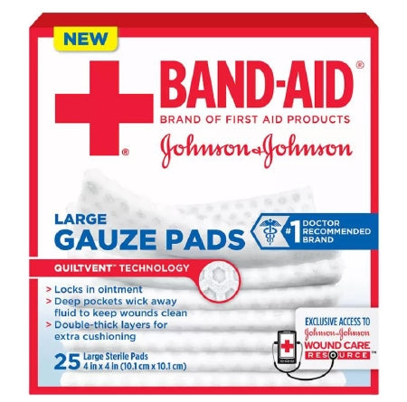 J & J Band-Aid First Aid Gauze Pads 4" x 4" 25 CT (Box of 25)