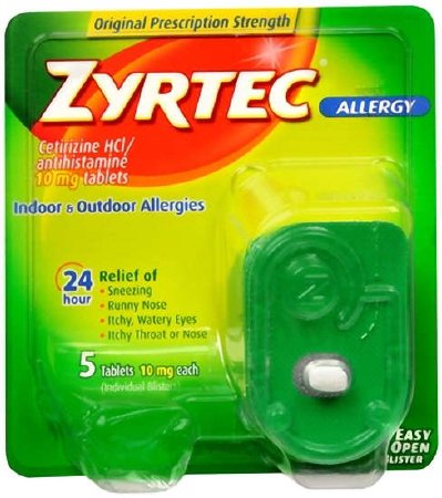 Zyrtec Prescription-Strength Allergy Medicine Tablets w/ Cetirizine, 5ct, 10 mg