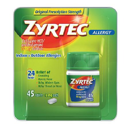 Zyrtec Prescription-Strength Allergy Medicine Tablets w/ Cetirizine, 45ct, 10mg