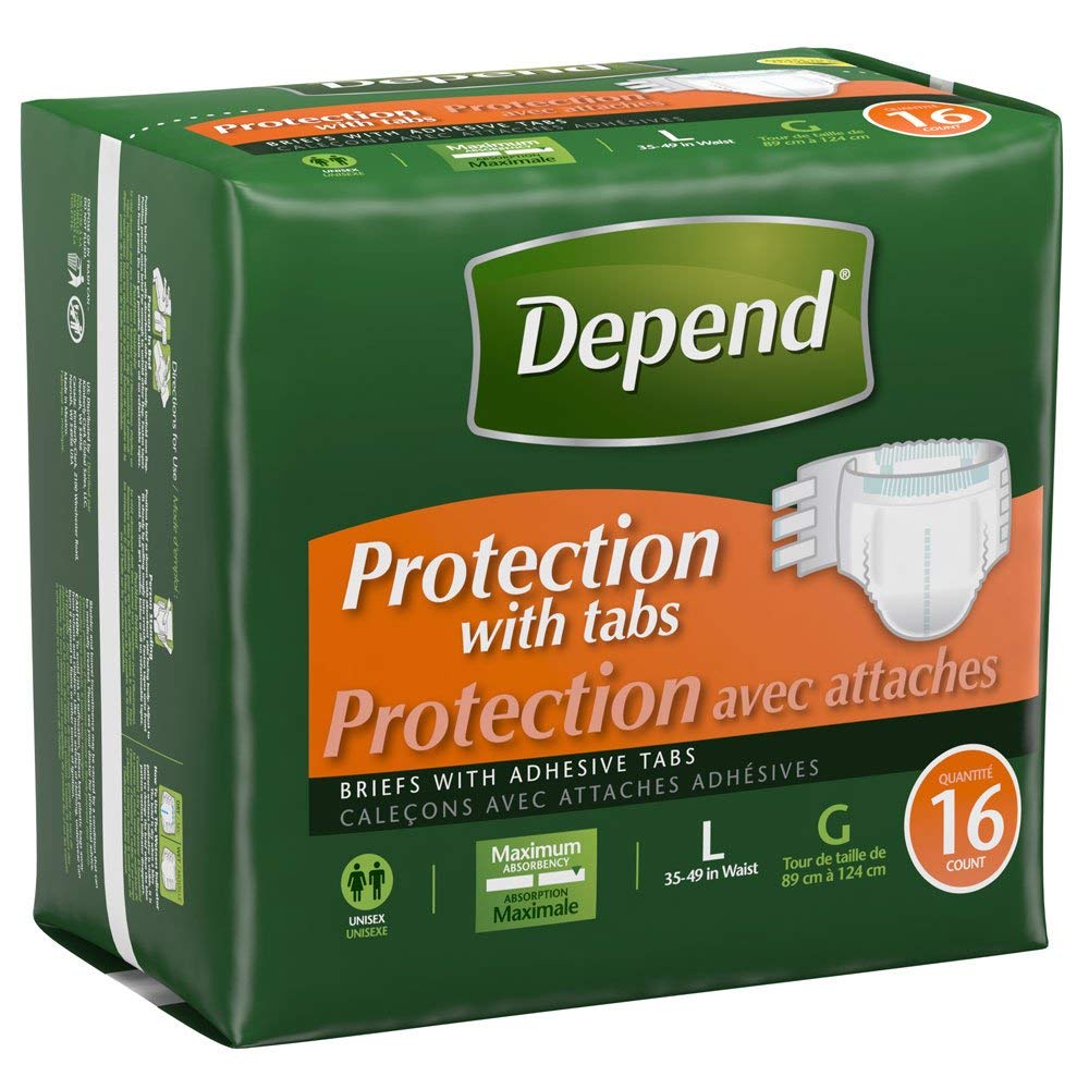 Depend Protection with Tabs Maximum Briefs, Large, Case/64 (4/16s)