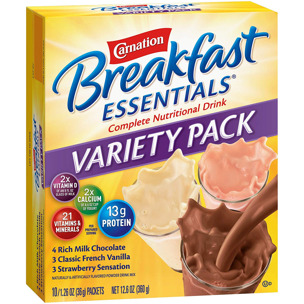 Carnation Breakfast Essentials Powder Drink Mix, Variety Pack, 10 Count Box of 1.26 oz Packets, 6 Pack