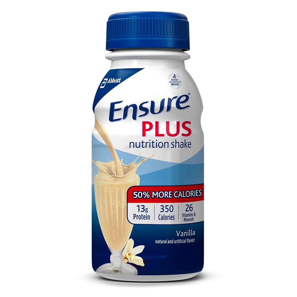 Ensure Plus Complete Balanced Nutrition Drink, Ready to Use, Vanilla Shake, 24-8 Fluid Ounce Bottles by Ensure