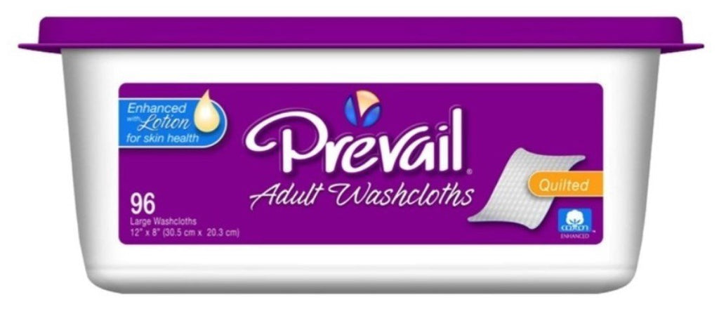 Prevail Premium Cotton Washcloth (8"x12") 6 Tubs of 96 wipes in Case