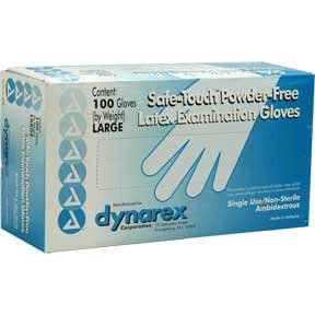 Dynarex Safe-Touch Latex Gloves, Powder-Free, Small, Box/100