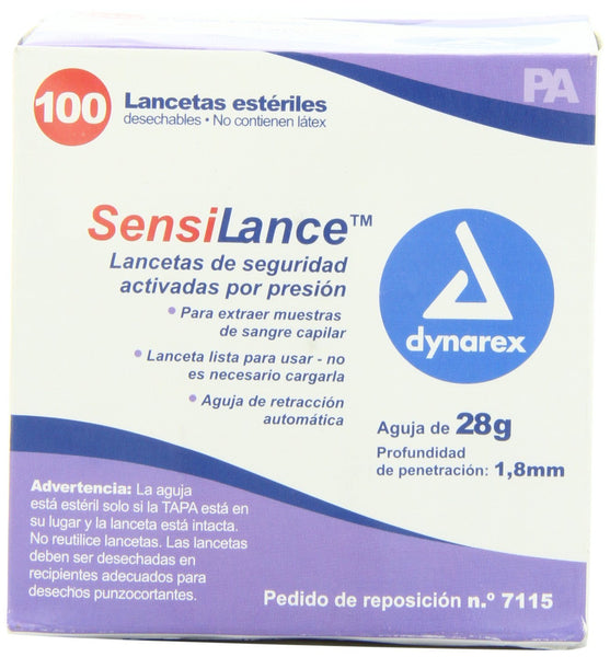 Dynarex Sensilance Safety Lancets, 28 Gauge, Sterile, 100 Count