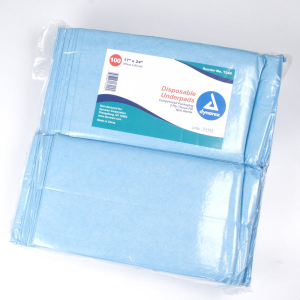 Disposable Underpads, 2 Ply, 300 Count #1340, 17"x24"