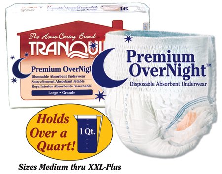 Tranquility Premium OverNight Disposable Absorbent Underwear Medium 34" - 48" [Bag of 18]