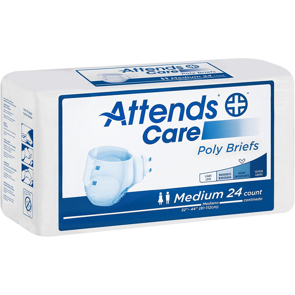Attends BR20 Poly Briefs, Heavy Absorbency, Medium 32-44", Pack of 24