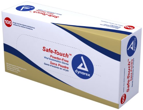 Dynarex Safe-Touch Vinyl Exam Glove Powder Free, Small, 100 Count (Pack of 10)