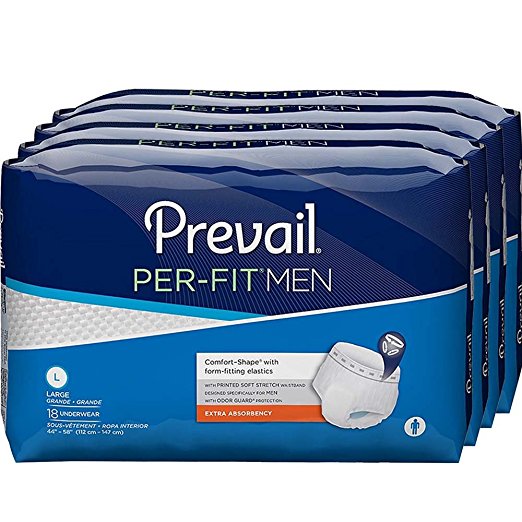 Prevail Per-Fit for Men Extra Absorbency Incontinence Underwear, Large, 72-Count