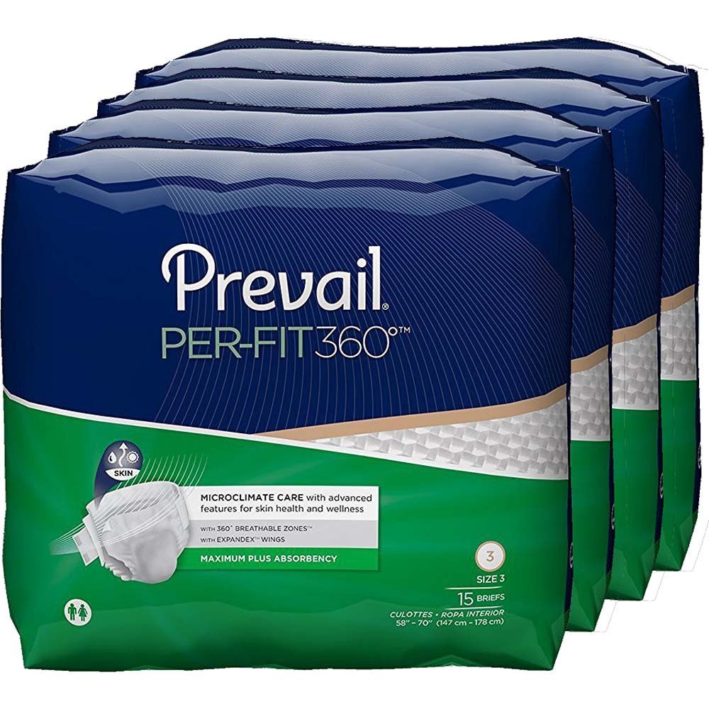 Prevail Per-Fit 360 Degree Maximum Plus Absorbency Incontinence Briefs, Size 3, 60-Count