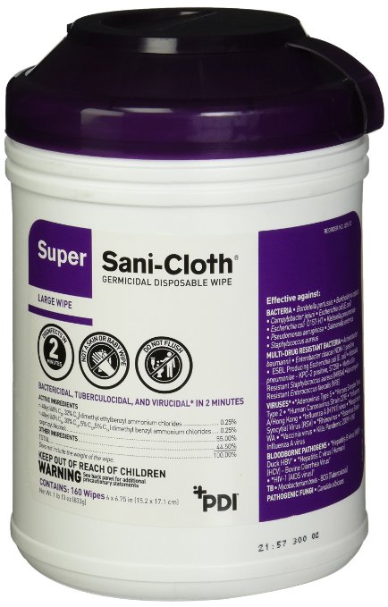 Super Sani-Cloth Wipes, High Alcohol 55%, Large, 6" x 6.75", 1920/cs